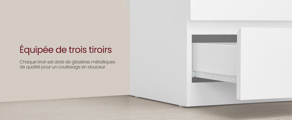 Table de chevet pas chère à LED et 3 tiroirs 2 pcs -