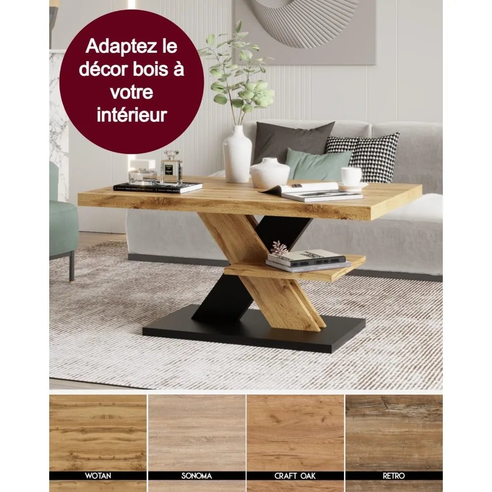 Living Room Coffee Table – Modern Wotan Wood And Black Living Room Table With Storage Shelf – Ideal As A Central Table For Coff - vente privée 14:200844061Oak Wotan;200007763:201336342