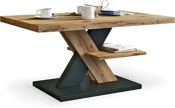 Living Room Coffee Table – Modern Wotan Wood And Black Living Room Table With Storage Shelf – Ideal As A Central Table For Coff - vente privée 14:200844061Oak Wotan;200007763:201336342