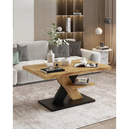 Living Room Coffee Table – Modern Wotan Wood And Black Living Room Table With Storage Shelf – Ideal As A Central Table For Coff - vente privée 14:200844061Oak Wotan;200007763:201336342