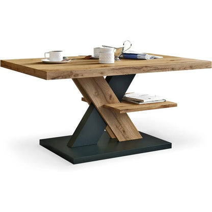 Living Room Coffee Table – Modern Wotan Wood And Black Living Room Table With Storage Shelf – Ideal As A Central Table For Coff - vente privée 14:200844061Oak Wotan;200007763:201336342