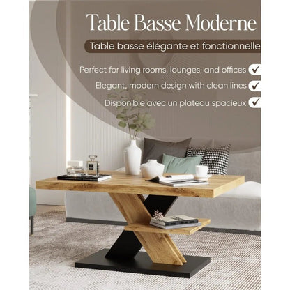 Living Room Coffee Table – Modern Wotan Wood And Black Living Room Table With Storage Shelf – Ideal As A Central Table For Coff - vente privée 14:200844061Oak Wotan;200007763:201336342