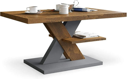 Living Room Coffee Table – Modern Wotan Wood And Black Living Room Table With Storage Shelf – Ideal As A Central Table For Coff - vente privée 14:365016Rust gray;200007763:201336342