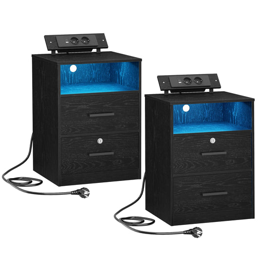 Lot de 2 Table de chevet led avec station de charge - vente privée 14:193;200007763:201336101