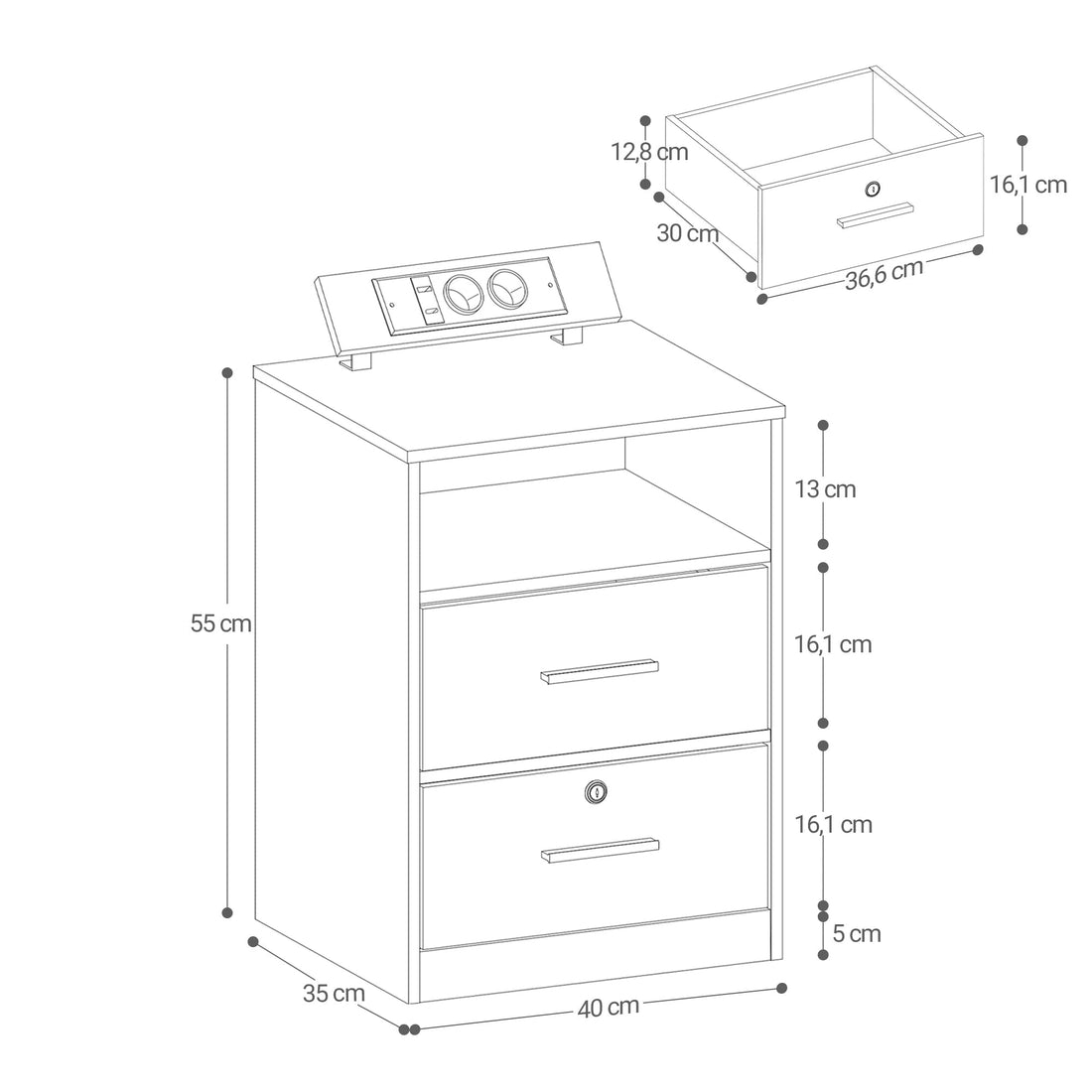 Lot de 2 Table de chevet led avec station de charge - vente privée 14:193;200007763:201336101
