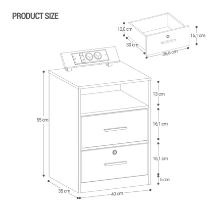 Lot de 2 Table de chevet led avec station de charge - 14:193;200007763:201336101