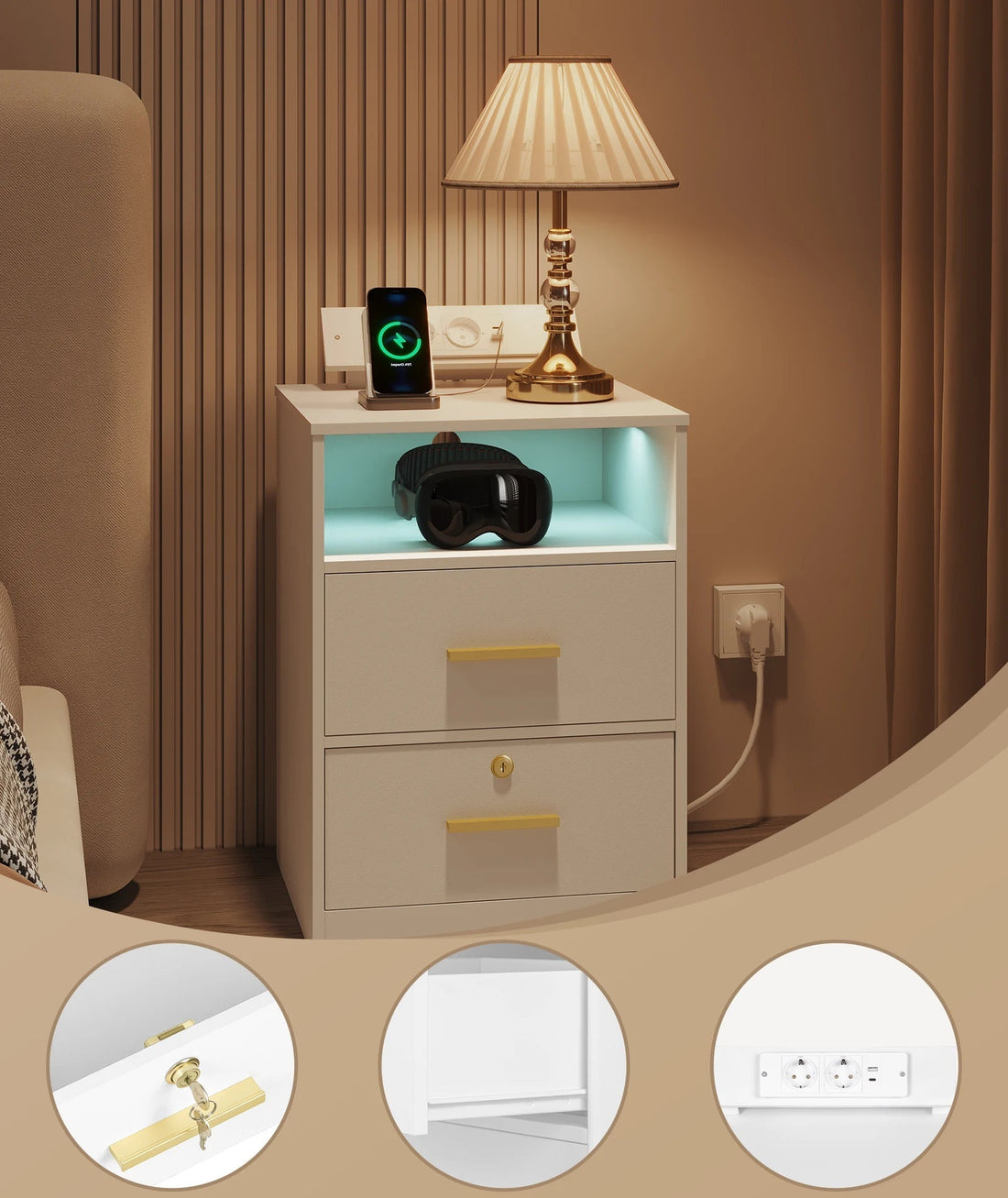 Lot de 2 Table de chevet led avec station de charge - vente privée 14:193;200007763:201336101