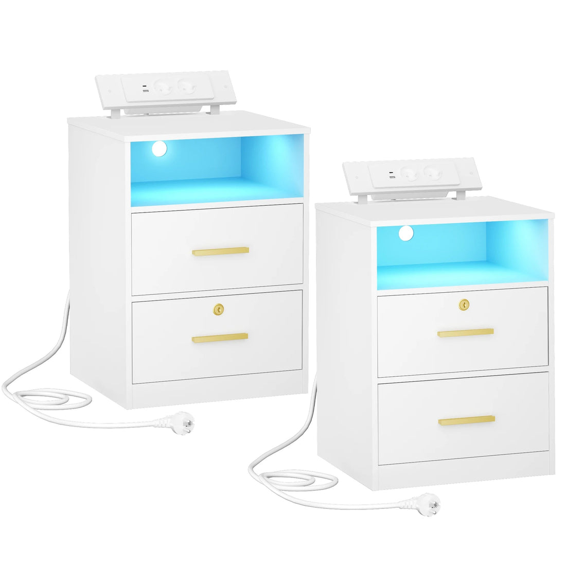 Lot de 2 Table de chevet led avec station de charge - vente privée 14:29;200007763:201336101