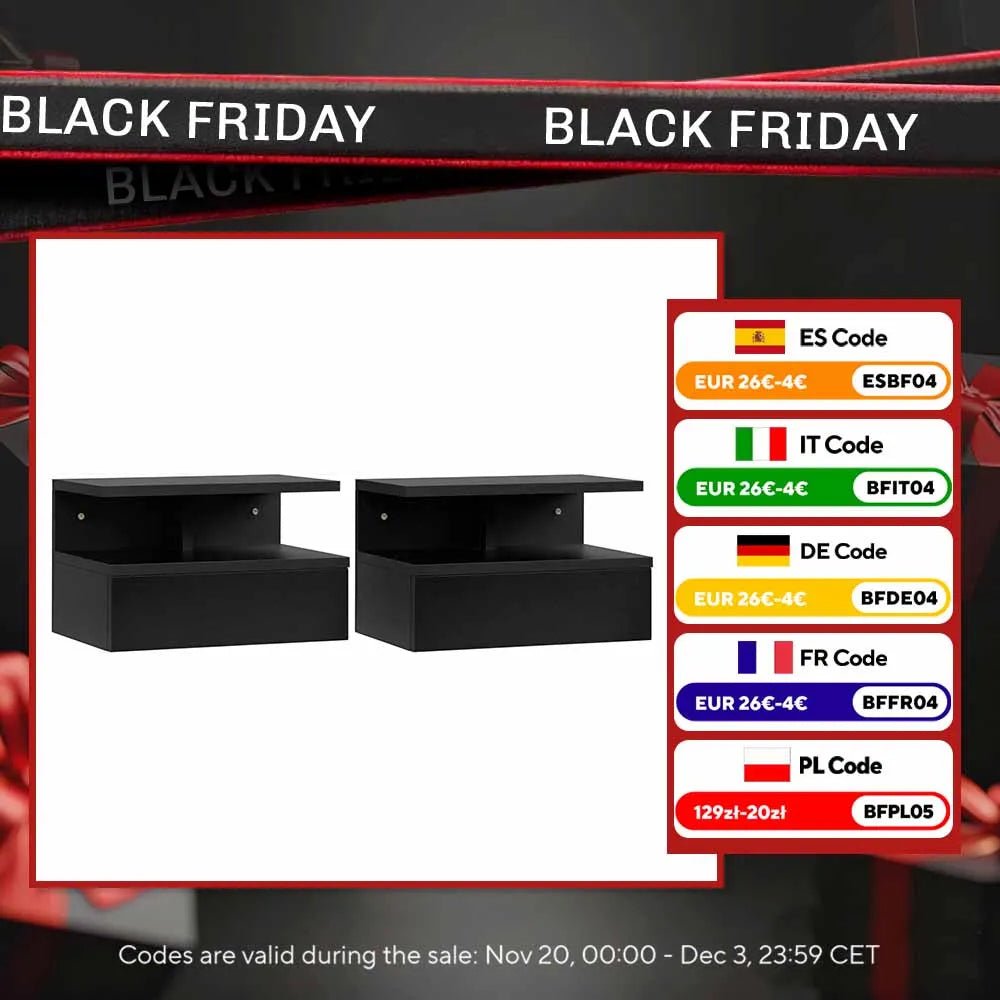 Lot de 2 table de nuit noir à suspendre avec 1 tiroir - 35X32X22.5 cm - 14:193Black;200007763:201336104