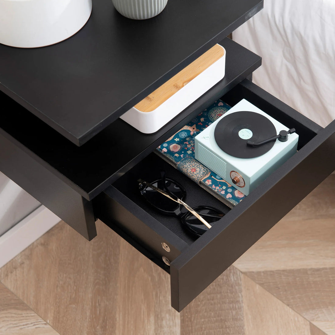 Lot de 2 table de nuit noir à suspendre avec 1 tiroir - 35X32X22.5 cm - vente privée 14:193Black;200007763:201336104