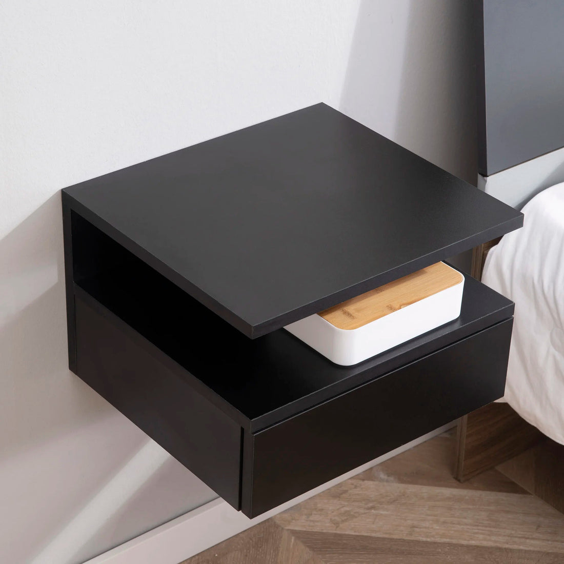 Lot de 2 table de nuit noir à suspendre avec 1 tiroir - 35X32X22.5 cm - vente privée 14:193Black;200007763:201336104