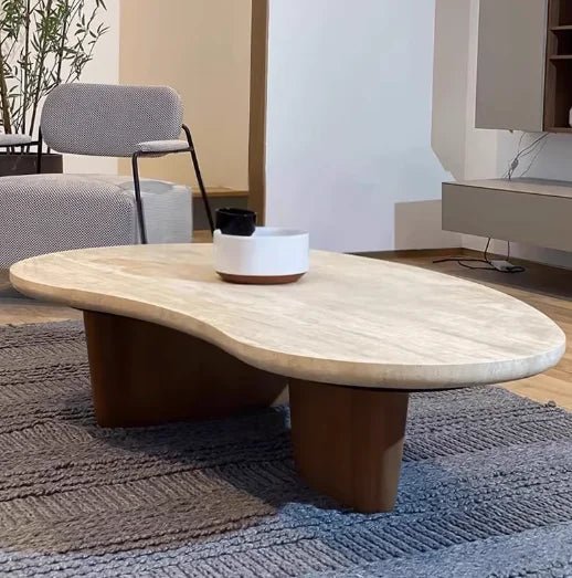 Luxury Living Room Italian Irregular Coffee Table with Solid Wood Leg New Design Travertine Natural Stone for High - Class Décor - vente privée 14:200844061Other