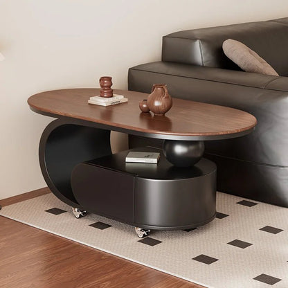 Medium style movable small coffee table household living room sofa side oval solid wood storage cart - vente privée 14:1254 100   50   45 F2