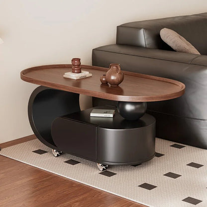 Medium style movable small coffee table household living room sofa side oval solid wood storage cart - vente privée 14:193 90   45   45A1