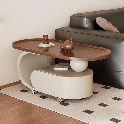 Medium style movable small coffee table household living room sofa side oval solid wood storage cart - vente privée 14:20000019580   40   45 D
