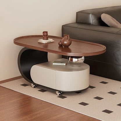 Medium style movable small coffee table household living room sofa side oval solid wood storage cart - vente privée 14:20000553690   45   45 C1