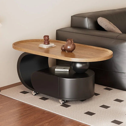 Medium style movable small coffee table household living room sofa side oval solid wood storage cart - vente privée 14:200006152 100   50   45B2