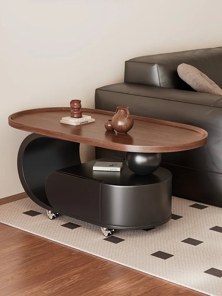 Medium style movable small coffee table household living room sofa side oval solid wood storage cart - vente privée 14:20001390280   40   45 H