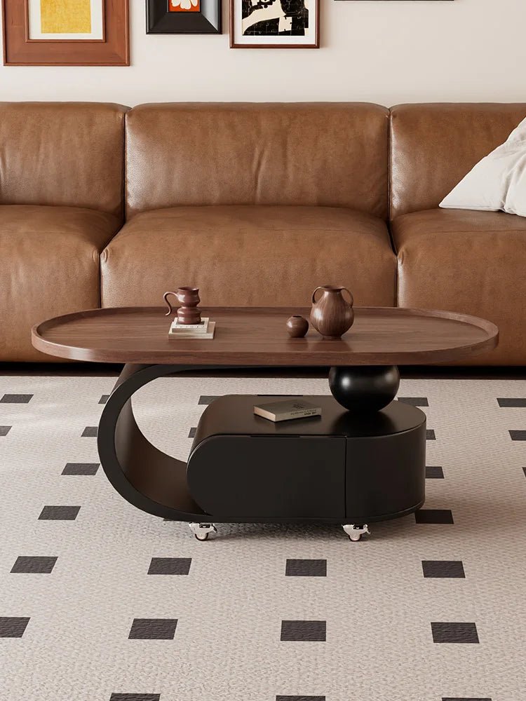 Medium style movable small coffee table household living room sofa side oval solid wood storage cart - vente privée 14:20001390280   40   45 H
