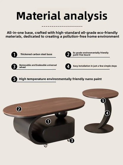 Medium style movable small coffee table household living room sofa side oval solid wood storage cart - vente privée 14:20001390280   40   45 H