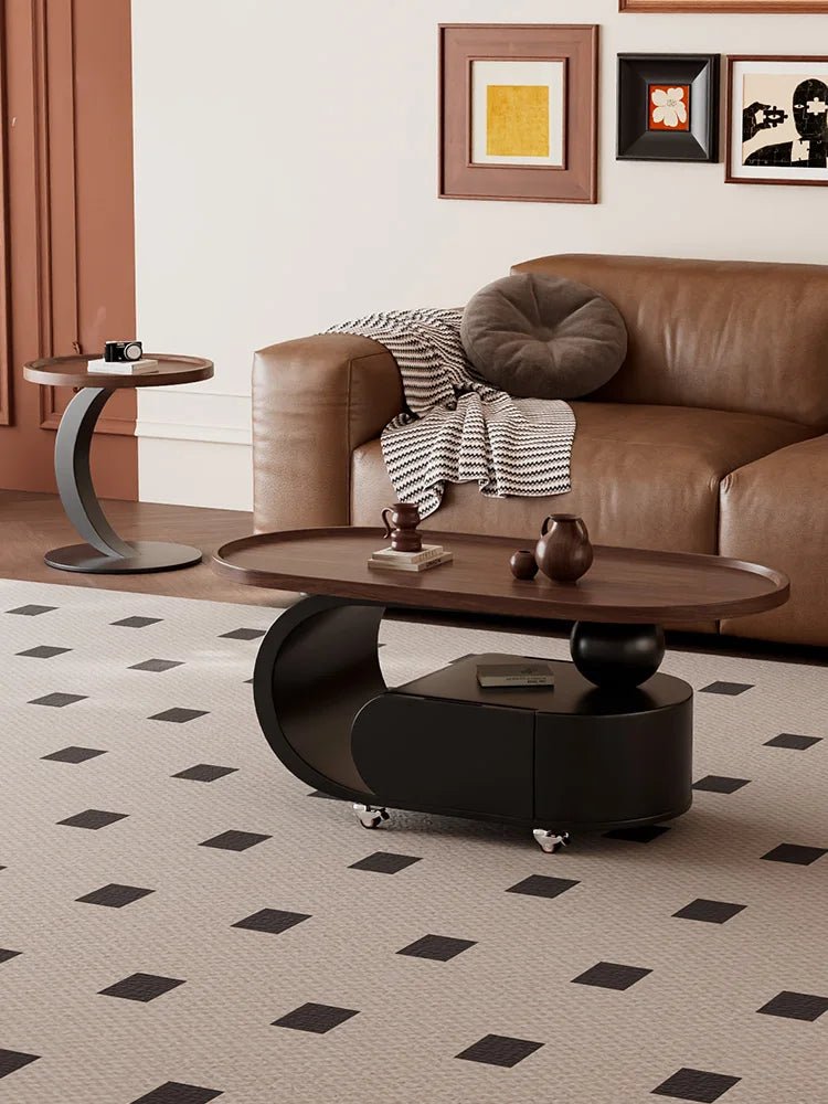 Medium style movable small coffee table household living room sofa side oval solid wood storage cart - vente privée 14:20001390280   40   45 H