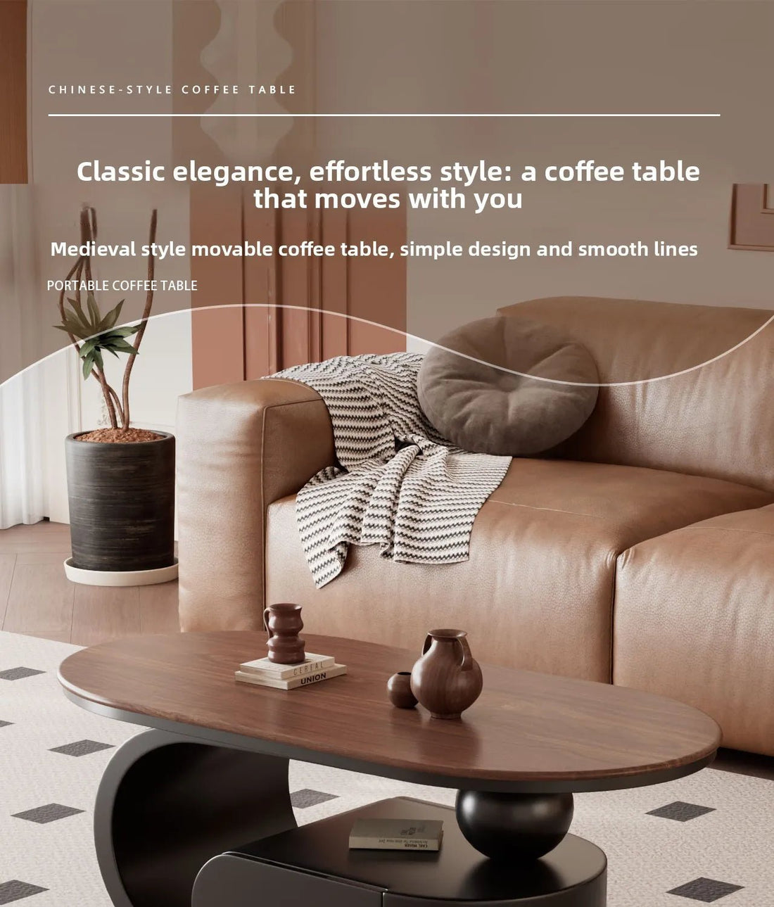Medium style movable small coffee table household living room sofa side oval solid wood storage cart - vente privée 14:20001390280   40   45 H