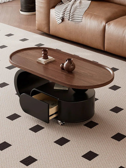 Medium style movable small coffee table household living room sofa side oval solid wood storage cart - vente privée 14:20001390280   40   45 H