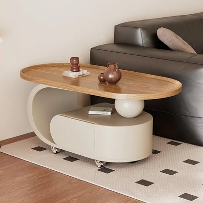 Medium style movable small coffee table household living room sofa side oval solid wood storage cart - vente privée 14:200844061 90   45   45E1
