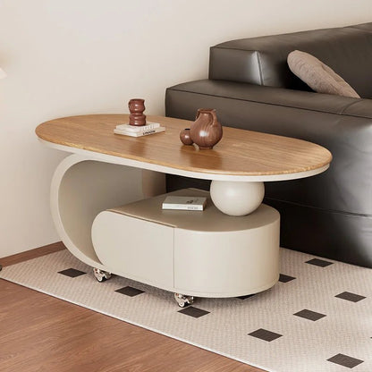 Medium style movable small coffee table household living room sofa side oval solid wood storage cart - vente privée 14:201450919 90   45   45J1