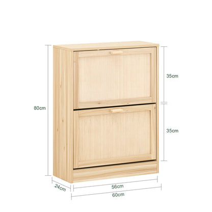 Meuble à chaussure 2 rabats étroits et 4 rangements - vente privée 14:933Natur;200007763:201336101