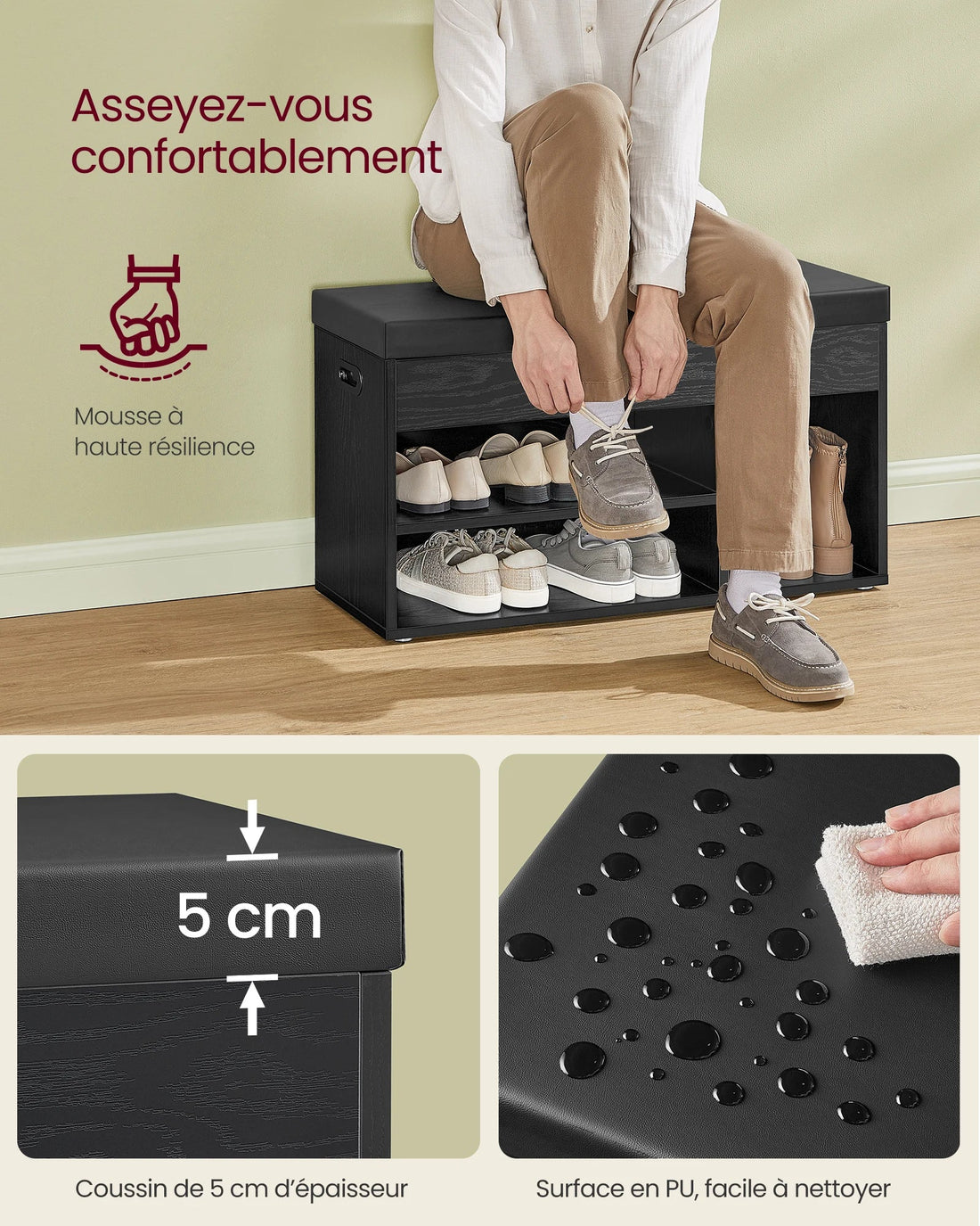 Meuble à chaussure avec banc de rangement et assise rembourrée - vente privée 14:193;200007763:201336101
