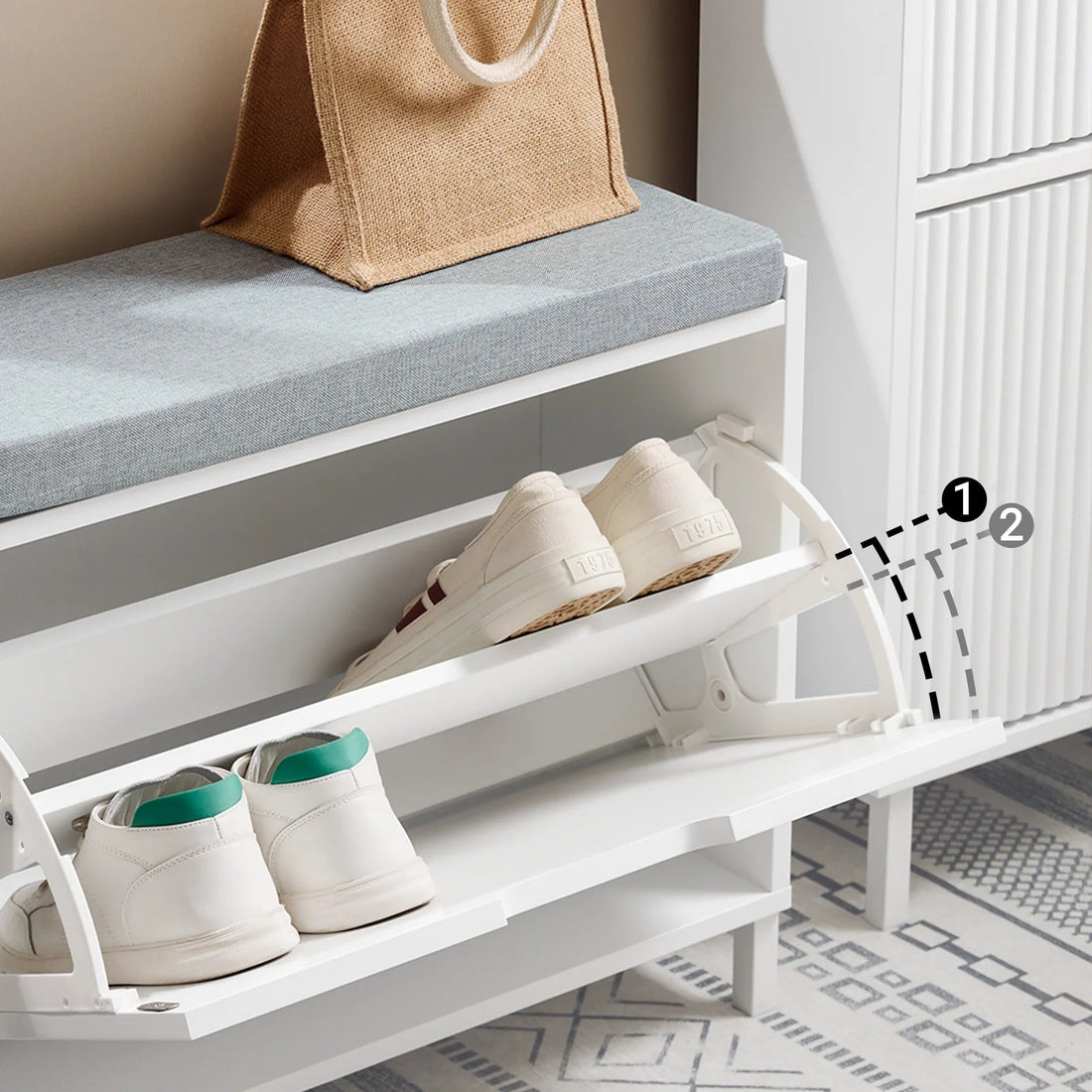 Meuble à chaussure avec espace de rangement et coussin d'assise 60x52x24cm - vente privée 14:691;200007763:201336101