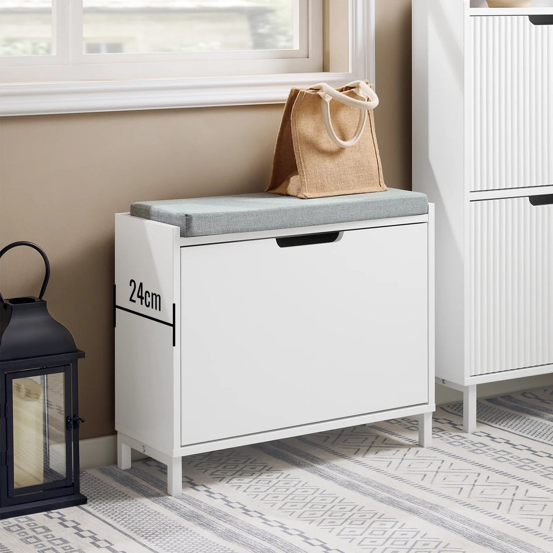 Meuble à chaussure avec espace de rangement et coussin d'assise 60x52x24cm - vente privée 14:691;200007763:201336101