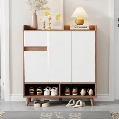 Meuble à chaussure avec grande espace de rangement - 120*99*35 cm - vente privée 14:173white+natural;200007763:201336101