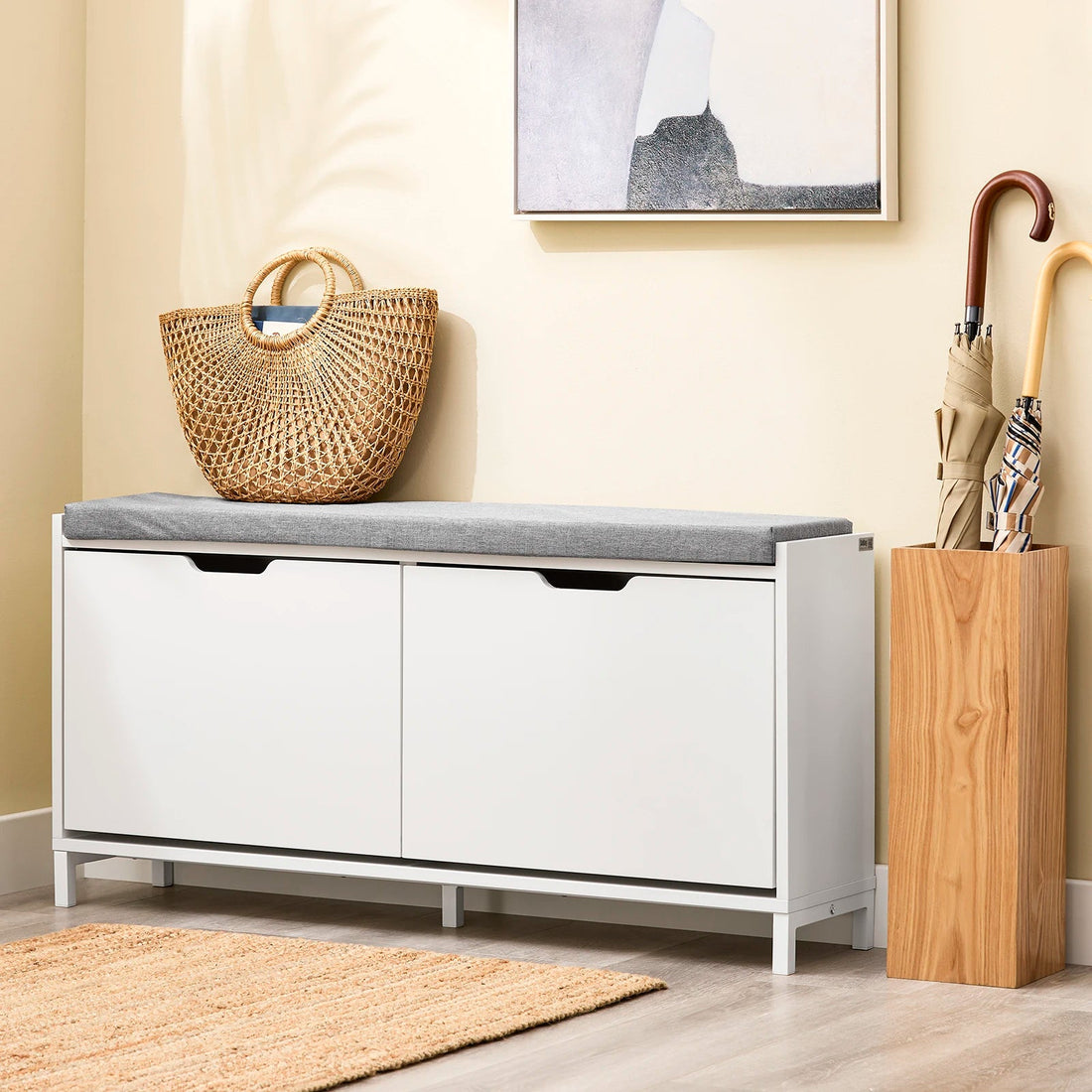 Meuble à chaussure banc avec deux portes - 105x52x24cm - vente privée 14:29;200007763:201336101