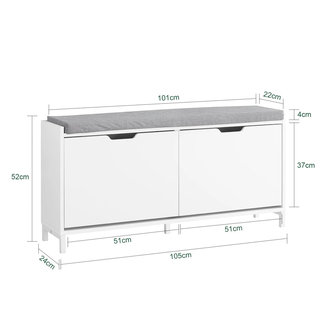 Meuble à chaussure banc avec deux portes - 105x52x24cm - vente privée 14:29;200007763:201336101