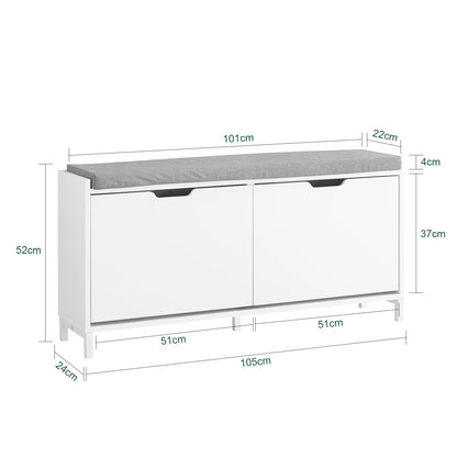 Meuble à chaussure banc avec deux portes - 105x52x24cm - vente privée 14:29;200007763:201336101