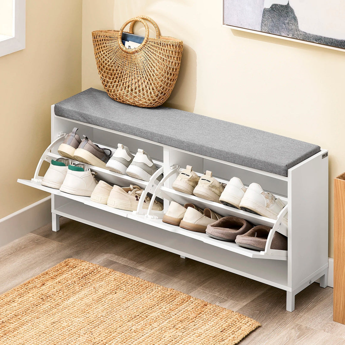 Meuble à chaussure banc avec deux portes - 105x52x24cm - vente privée 14:29;200007763:201336101
