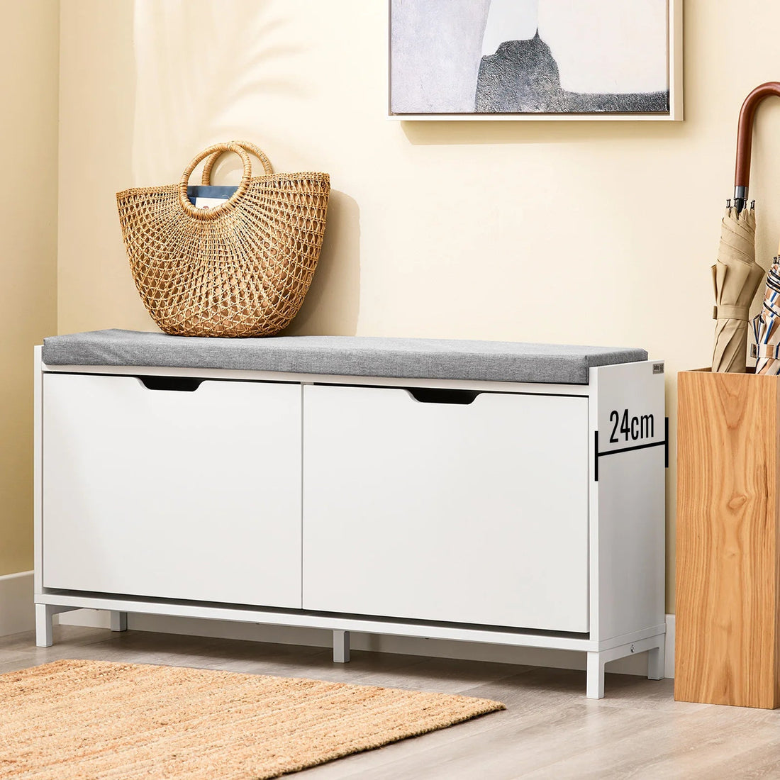 Meuble à chaussure banc avec deux portes - 105x52x24cm - vente privée 14:29;200007763:201336101