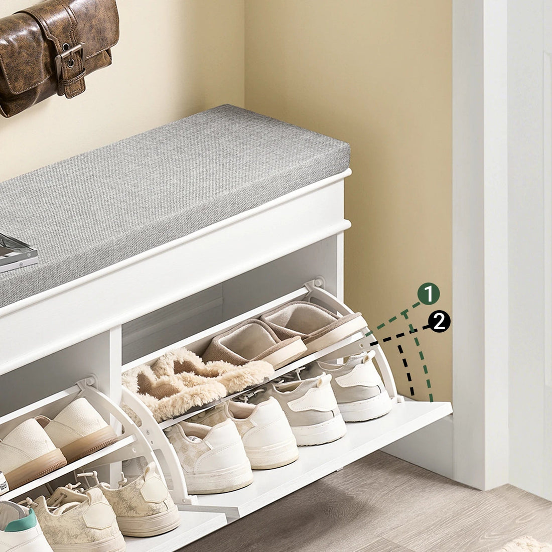 Meuble à chaussure basse moderne avec coussin et 2 rabats - 104x52x24cm - vente privée 14:193;200007763:201336101