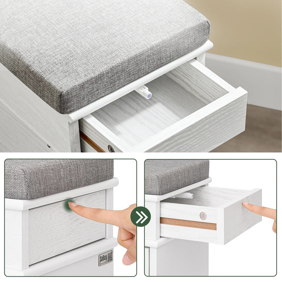 Meuble à chaussure basse moderne avec coussin et 2 rabats - 104x52x24cm - vente privée 14:193;200007763:201336101