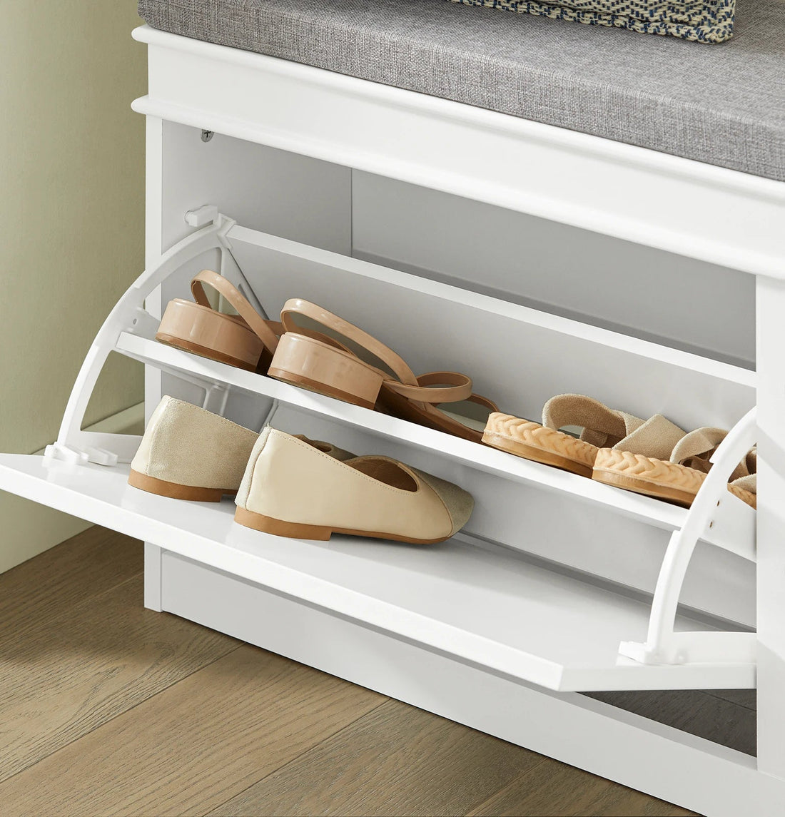 Meuble à chaussure basse moderne avec coussin et 2 rabats - 104x52x24cm - vente privée 14:29;200007763:201336101