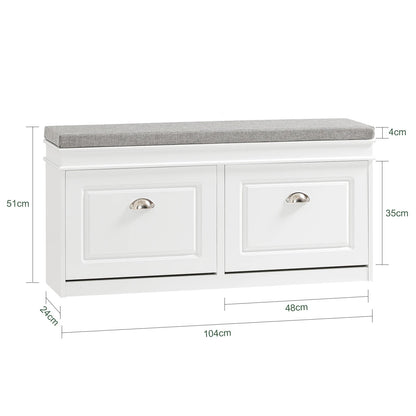 Meuble à chaussure basse moderne avec coussin et 2 rabats - 104x52x24cm - vente privée 14:29;200007763:201336101