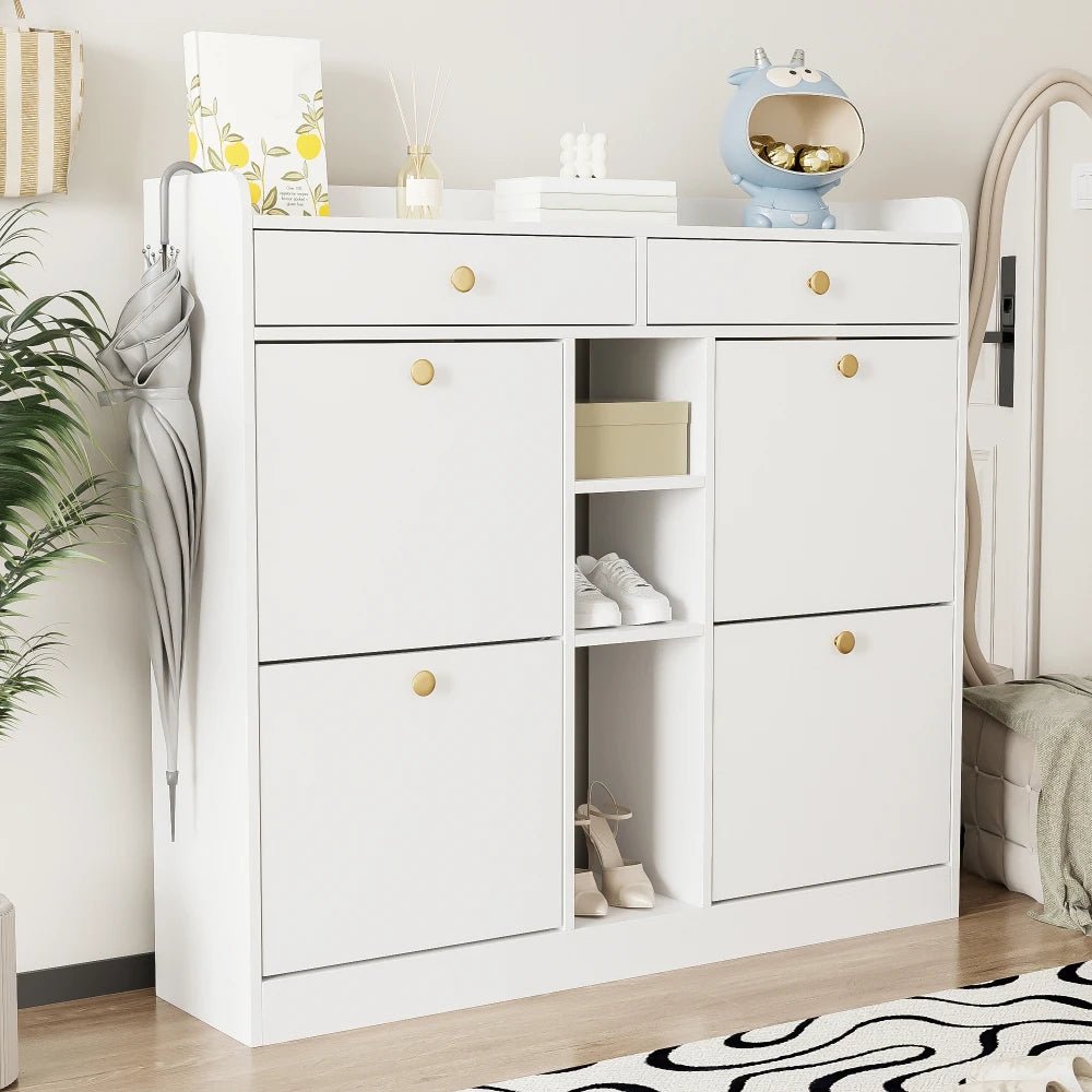 Meuble à chaussure blanc avec 4 portes pliantes - vente privée 14:10CQY-white;200007763:201336101