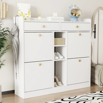Meuble à chaussure blanc avec 4 portes pliantes - vente privée 14:10CQY-white;200007763:201336101