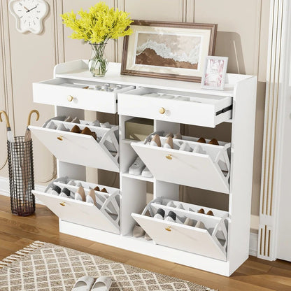 Meuble à chaussure blanc avec 4 portes pliantes - vente privée 14:10CQY-white;200007763:201336101