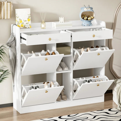 Meuble à chaussure blanc avec 4 portes pliantes - vente privée 14:10CQY-white;200007763:201336101