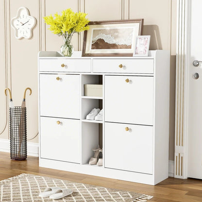 Meuble à chaussure blanc avec 4 portes pliantes - vente privée 14:10CQY-white;200007763:201336101