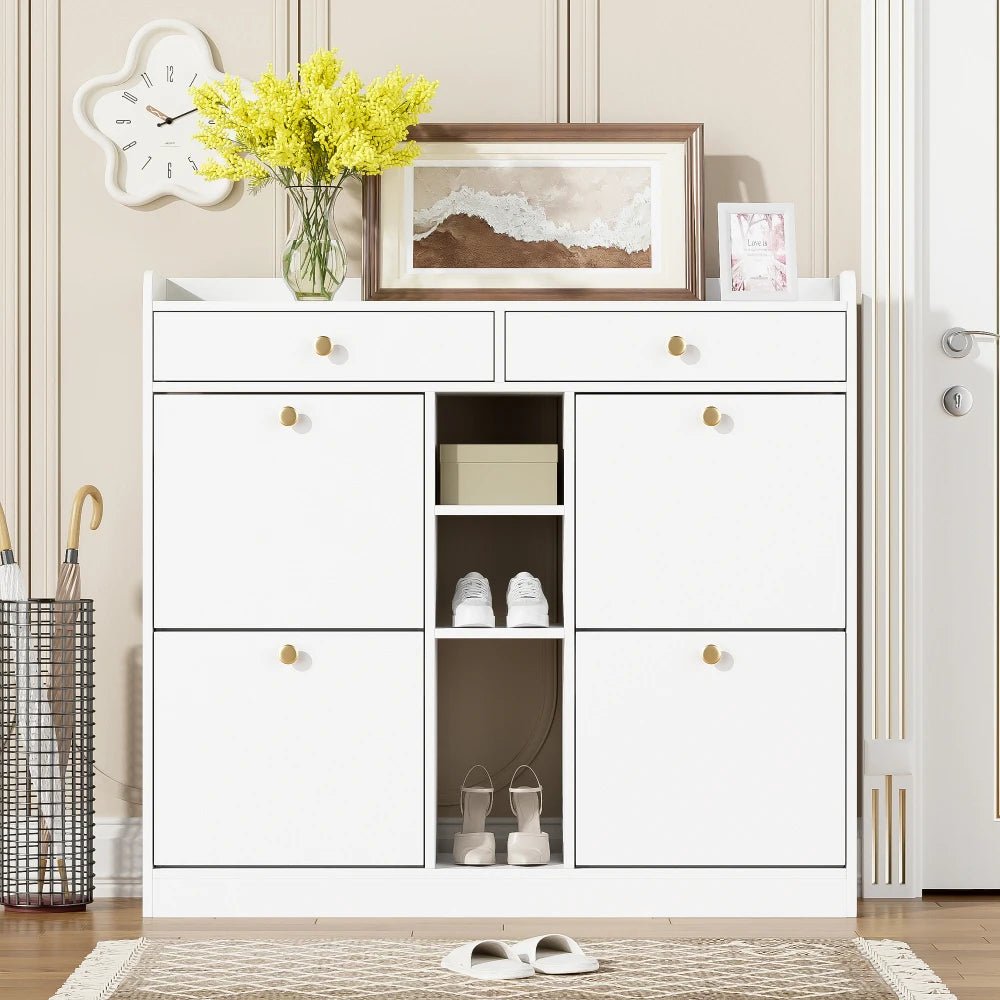 Meuble à chaussure blanc avec 4 portes pliantes - vente privée 14:10CQY-white;200007763:201336101