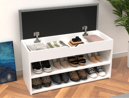 Meuble à chaussure blanche avec siège rembourrée et de taille 80 x 30 x 44 cm, - vente privée 14:29;200007763:201336101
